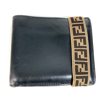 Fendi Folded Wallet 7M0266 Leather Black Zucca Rubber Belt Logo Unisex(Unisex)
