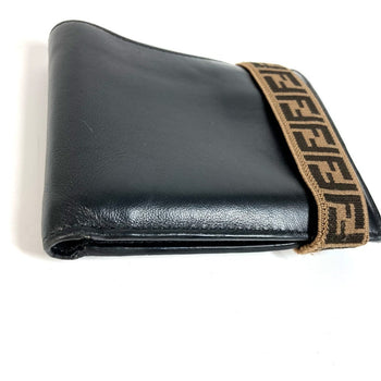 Fendi Folded Wallet 7M0266 Leather Black Zucca Rubber Belt Logo Unisex(Unisex)