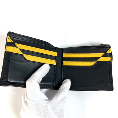 Fendi Folded Wallet 7M0266 Leather Black Zucca Rubber Belt Logo Unisex(Unisex)