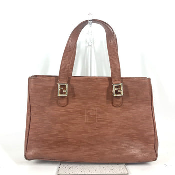 Fendi Handbag Leather Brown Vintage Ff Logo Women