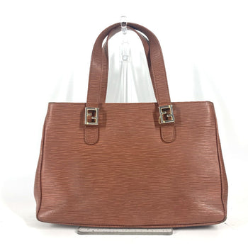 Fendi Handbag Leather Brown Vintage Ff Logo Women