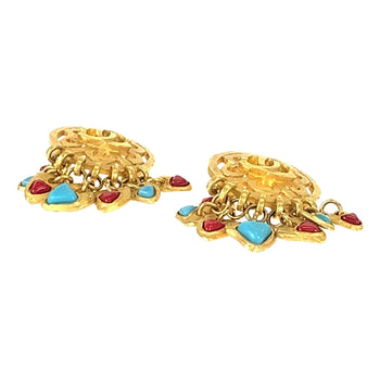 Chanel Earring Plating Gold Red Blue Earring Swing Earring Coco Mark Stone Women