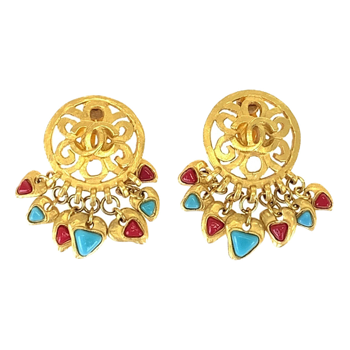 Chanel Earring Plating Gold Red Blue Earring Swing Earring Coco Mark Stone Women