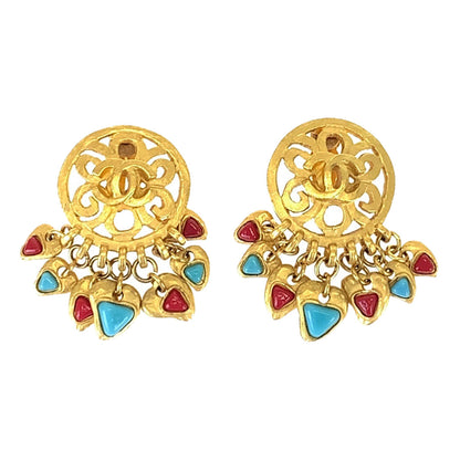 Chanel Earring Plating Gold Red Blue Earring Swing Earring Coco Mark Stone Women