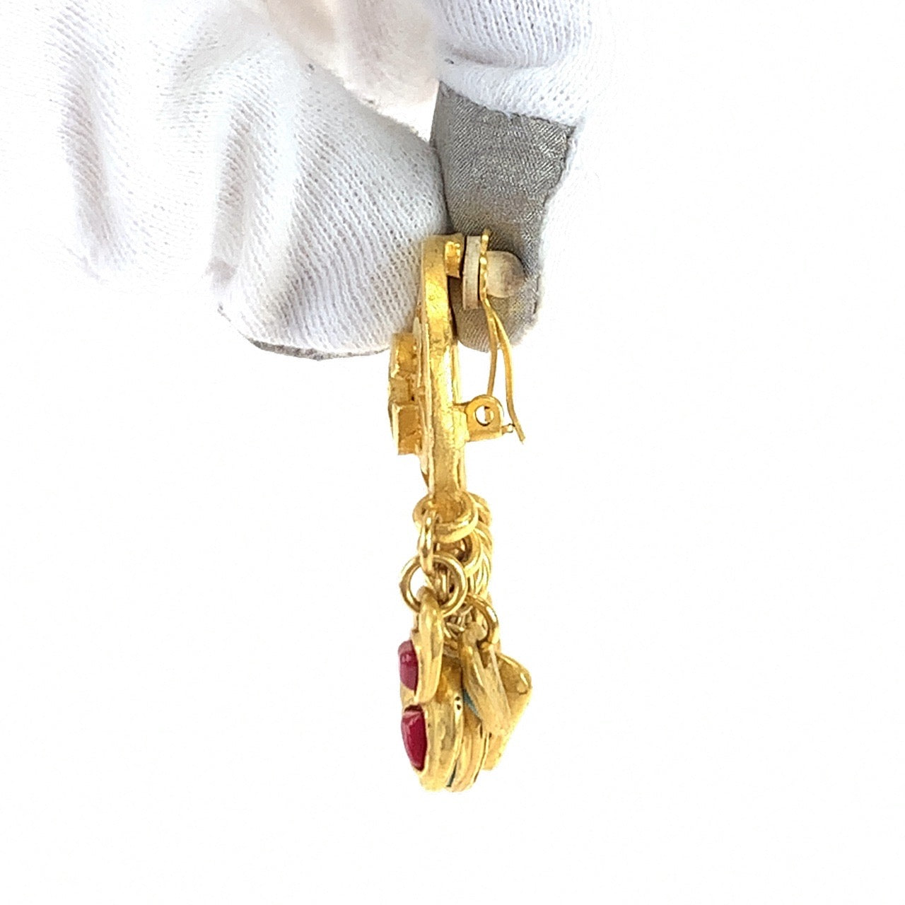 Chanel Earring Plating Gold Red Blue Earring Swing Earring Coco Mark Stone Women