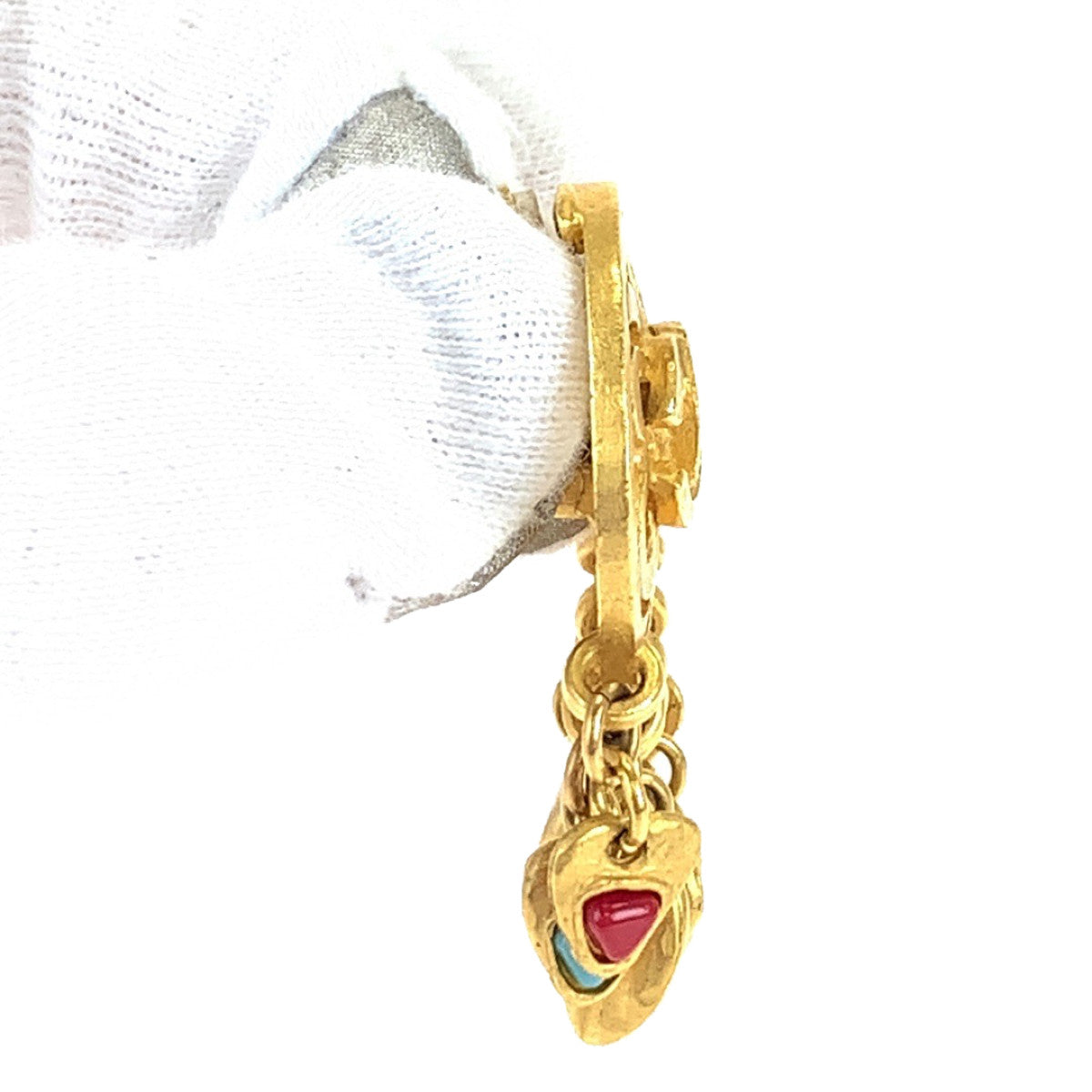 Chanel Earring Plating Gold Red Blue Earring Swing Earring Coco Mark Stone Women