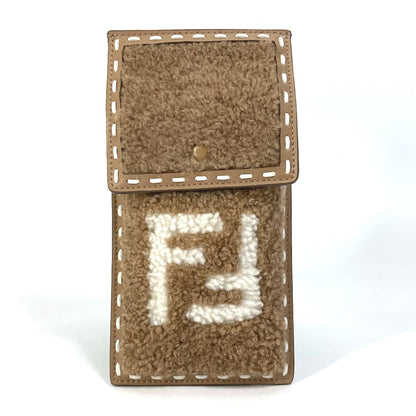 Fendi Pouch 7As047 Fur, Leather Beige Smartphone Case Phone Pouch Women
