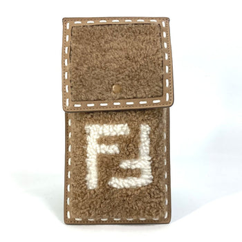 Fendi Pouch 7As047 Fur, Leather Beige Smartphone Case Phone Pouch Women