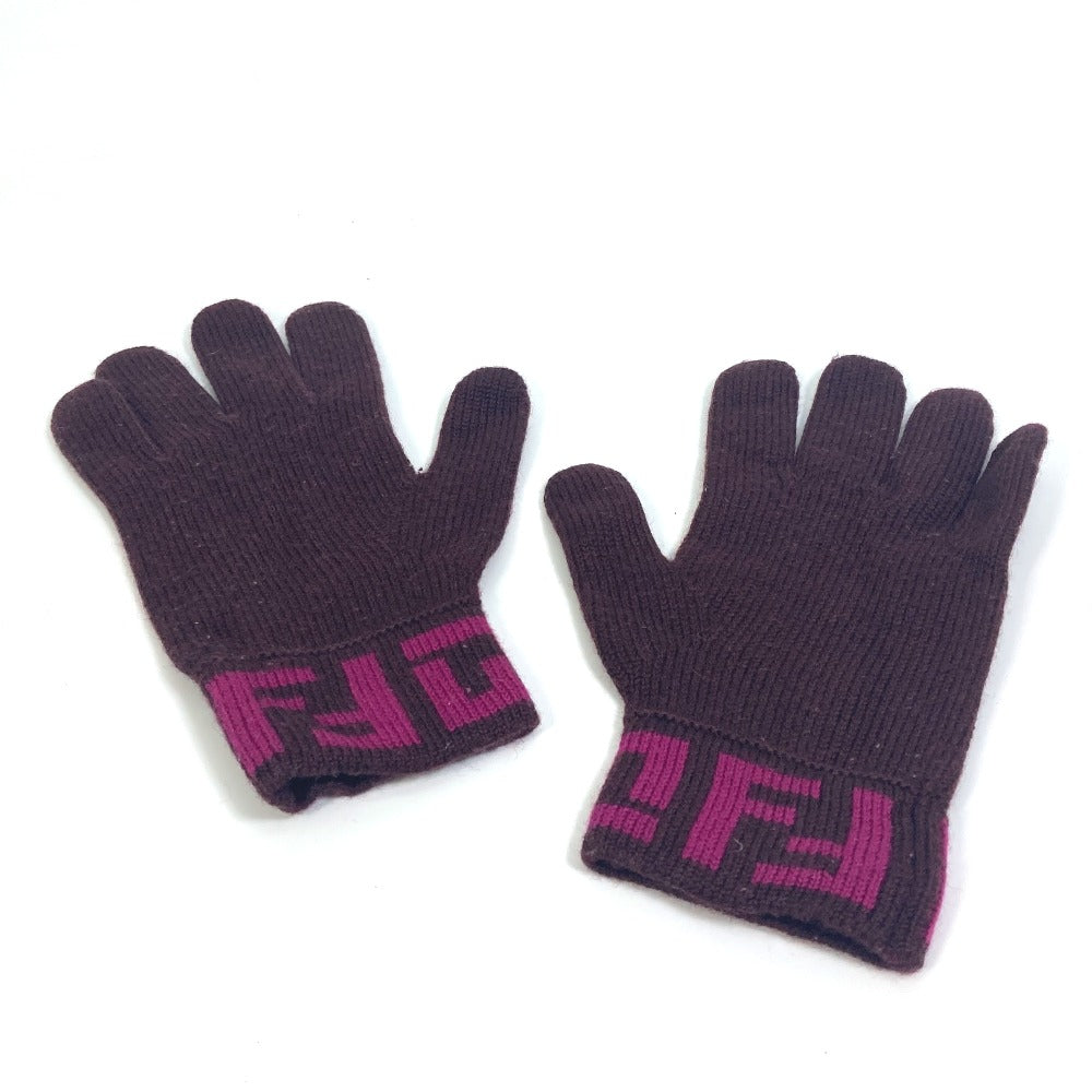 Fendi Gloves Wool Purple Logo Zucca Women