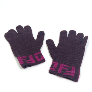 Fendi Gloves Wool Purple Logo Zucca Women