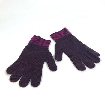 Fendi Gloves Wool Purple Logo Zucca Women