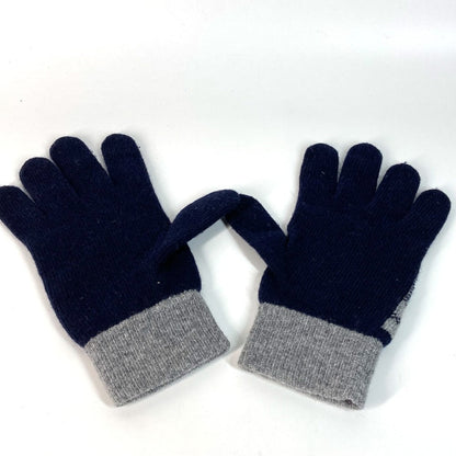 Fendi Gloves Fxy010 Wool Navy Check Ff Bicolor Logo Women