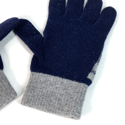 Fendi Gloves Fxy010 Wool Navy Check Ff Bicolor Logo Women