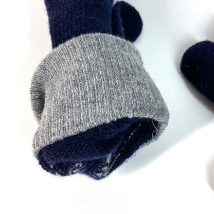 Fendi Gloves Fxy010 Wool Navy Check Ff Bicolor Logo Women