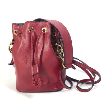 Fendi Shoulder Bag 8Bs010 Leather Red Ffmetal Drawstring Bucket Mini Montresor Women