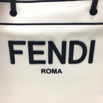 Fendi Tote Bag 8Bh379 Canvas Beige X Black Logo Rome Shopper Women