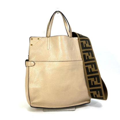 Fendi Shoulder Bag 8Bt303 Leather / Suede Beige Zucca Handbag Flip Flip Large Ff Logo Strap Women