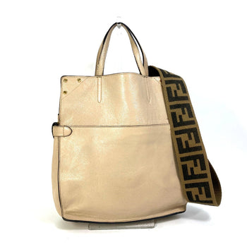 Fendi Shoulder Bag 8Bt303 Leather / Suede Beige Zucca Handbag Flip Flip Large Ff Logo Strap Women