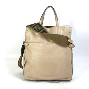 Fendi Shoulder Bag 8Bt303 Leather / Suede Beige Zucca Handbag Flip Flip Large Ff Logo Strap Women