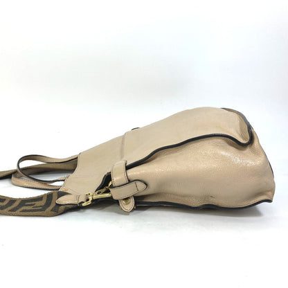 Fendi Shoulder Bag 8Bt303 Leather / Suede Beige Zucca Handbag Flip Flip Large Ff Logo Strap Women