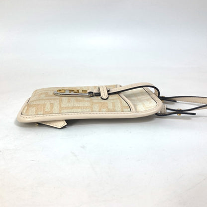 Fendi Pouch 7As131 Viscose/Leather Beige Smartphone Case Zucca Logo Phone Pouch, Smartphone Pouch