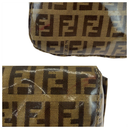 Fendi Shoulder Bag Coated Canvas Brown Gold Metal Zucchino Zucca Mamma Bucket