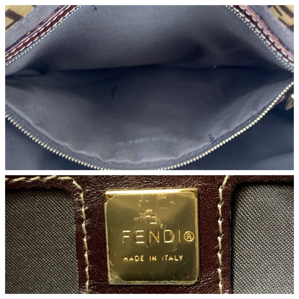Fendi Shoulder Bag Coated Canvas Brown Gold Metal Zucchino Zucca Mamma Bucket