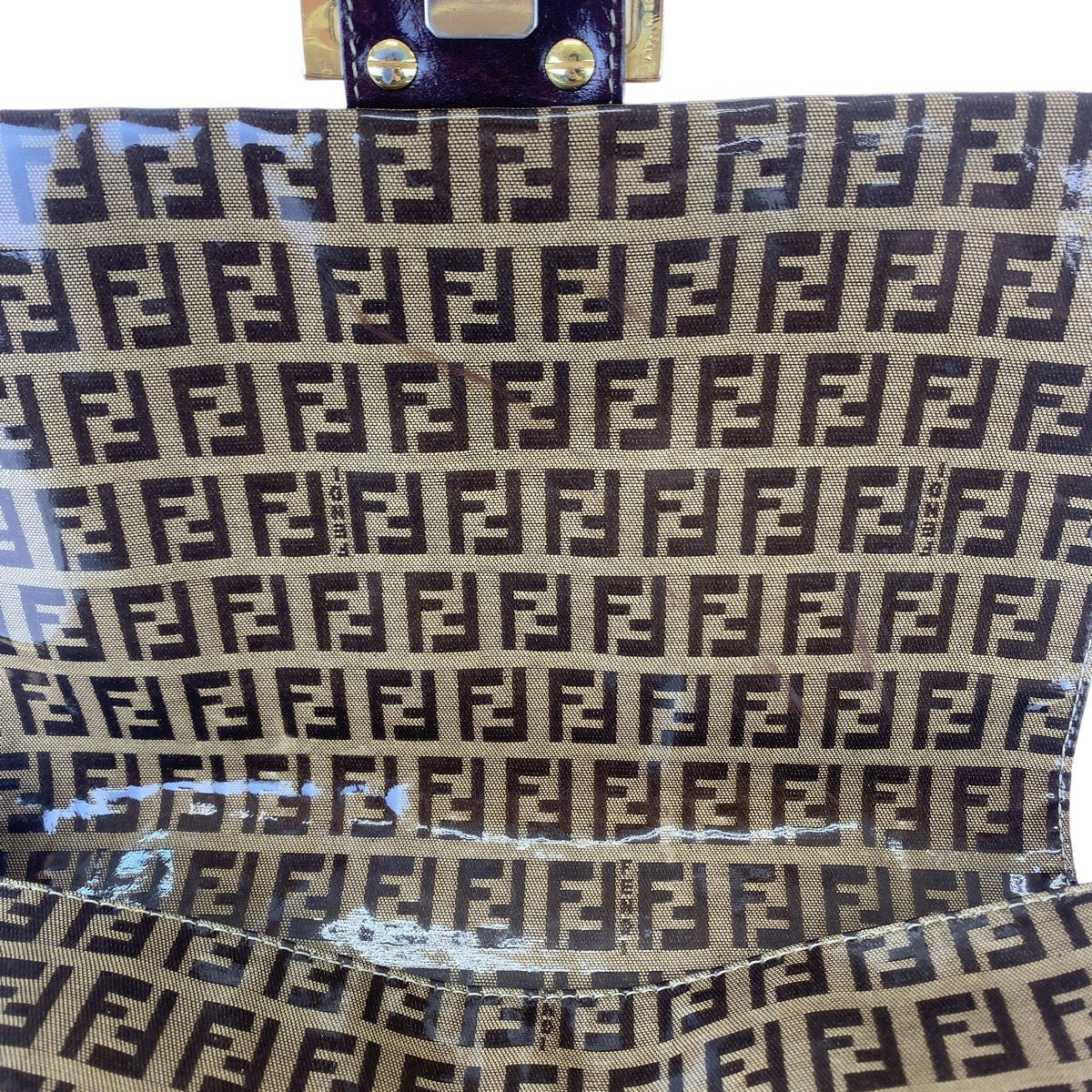 Fendi Shoulder Bag Coated Canvas Brown Gold Metal Zucchino Zucca Mamma Bucket
