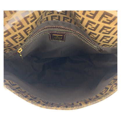 Fendi Shoulder Bag Coated Canvas Brown Gold Metal Zucchino Zucca Mamma Bucket