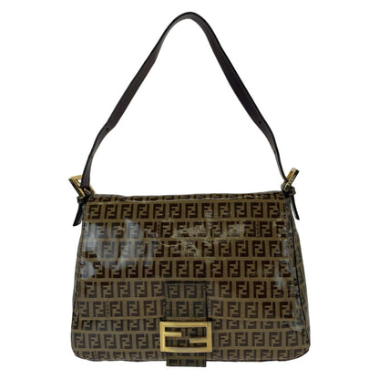 Fendi Shoulder Bag Coated Canvas Brown Gold Metal Zucchino Zucca Mamma Bucket