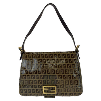Fendi Shoulder Bag Coated Canvas Brown Gold Metal Zucchino Zucca Mamma Bucket
