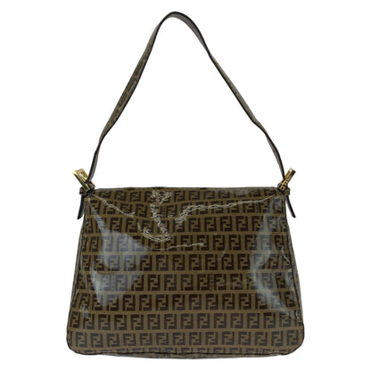 Fendi Shoulder Bag Coated Canvas Brown Gold Metal Zucchino Zucca Mamma Bucket