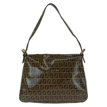 Fendi Shoulder Bag Coated Canvas Brown Gold Metal Zucchino Zucca Mamma Bucket
