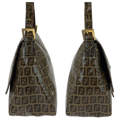 Fendi Shoulder Bag Coated Canvas Brown Gold Metal Zucchino Zucca Mamma Bucket