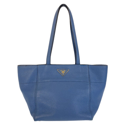 Prada Tote Bag Leather Blue Goldmetal Tote Bag Shoulder Bag Triangle With Logo Women