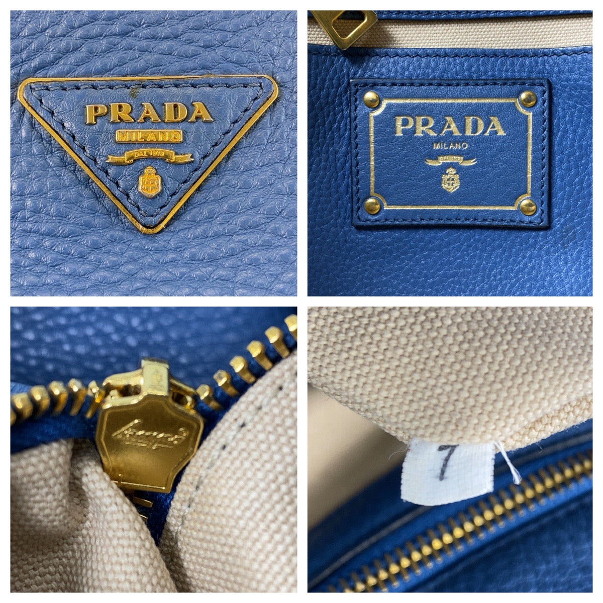 Prada Tote Bag Leather Blue Goldmetal Tote Bag Shoulder Bag Triangle With Logo Women
