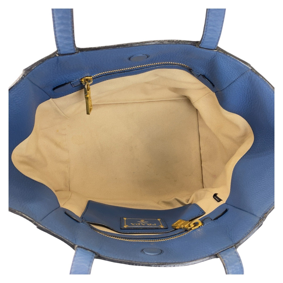 Prada Tote Bag Leather Blue Goldmetal Tote Bag Shoulder Bag Triangle With Logo Women