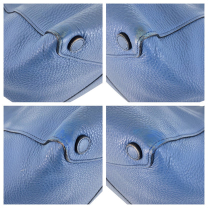 Prada Tote Bag Leather Blue Goldmetal Tote Bag Shoulder Bag Triangle With Logo Women