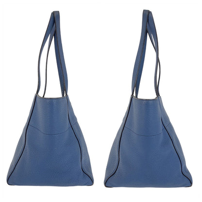 Prada Tote Bag Leather Blue Goldmetal Tote Bag Shoulder Bag Triangle With Logo Women