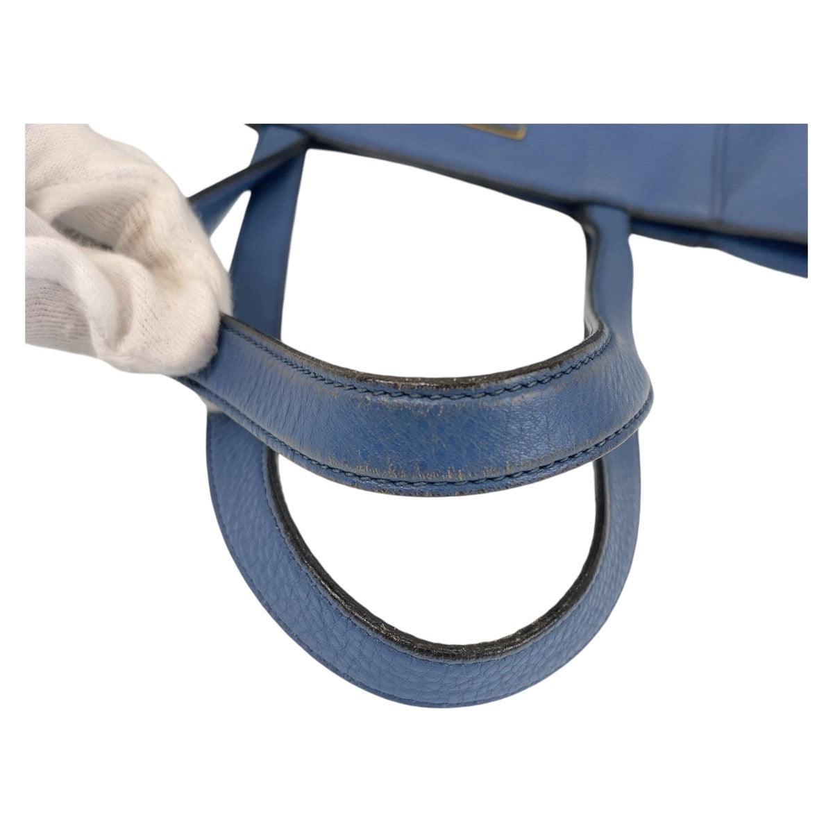 Prada Tote Bag Leather Blue Goldmetal Tote Bag Shoulder Bag Triangle With Logo Women
