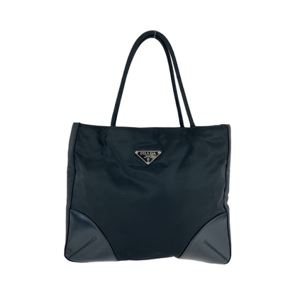 Prada Tote Bag Nylon Black Silvermetal Tote Bag Shoulder Bag Triangle With Logo Women