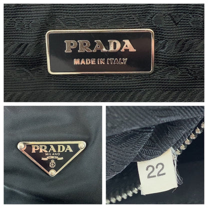 Prada Tote Bag Nylon Black Silvermetal Tote Bag Shoulder Bag Triangle With Logo Women