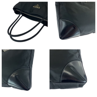 Prada Tote Bag Nylon Black Silvermetal Tote Bag Shoulder Bag Triangle With Logo Women