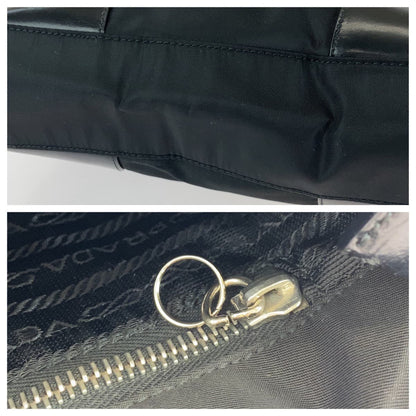 Prada Tote Bag Nylon Black Silvermetal Tote Bag Shoulder Bag Triangle With Logo Women