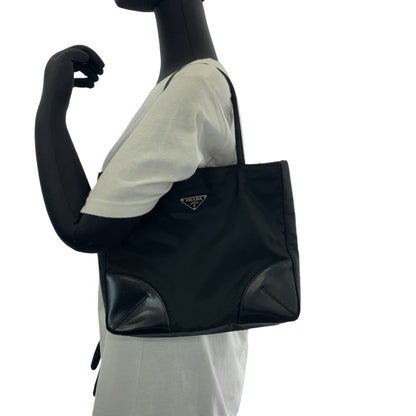 Prada Tote Bag Nylon Black Silvermetal Tote Bag Shoulder Bag Triangle With Logo Women