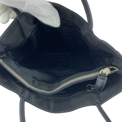 Prada Tote Bag Nylon Black Silvermetal Tote Bag Shoulder Bag Triangle With Logo Women