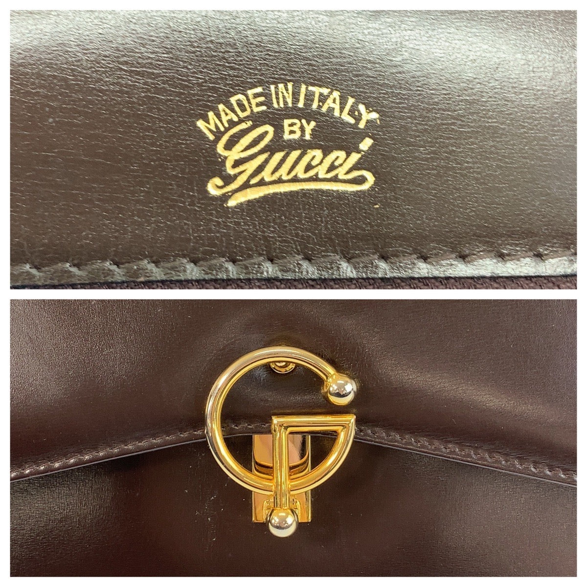 Gucci Shoulder Bag Leather Brown Gold Metal Shoulder Bag Messenger Bag Women