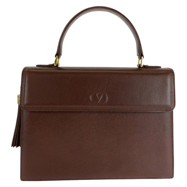 Valentino Garavani Handbag Leather Brown Gold Metal Kelly Style Tassel Women