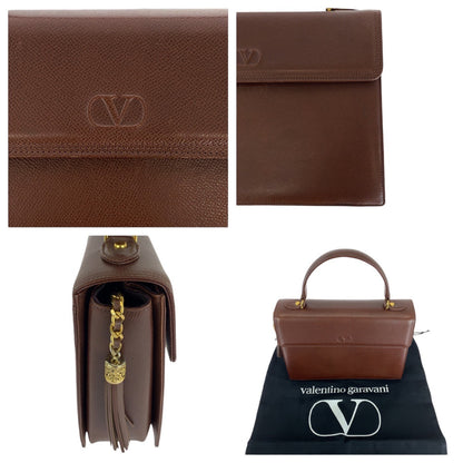 Valentino Garavani Handbag Leather Brown Gold Metal Kelly Style Tassel Women
