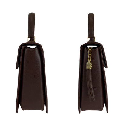 Valentino Garavani Handbag Leather Brown Gold Metal Kelly Style Tassel Women